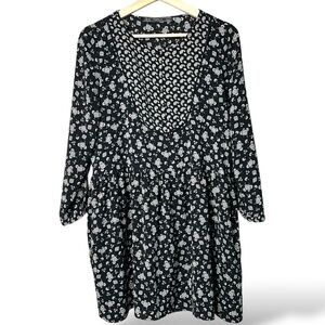 ZARA TRAFALUC Easy Care Poly Mini Dress / Tunic Black w/ Cream Floral Print Sz M